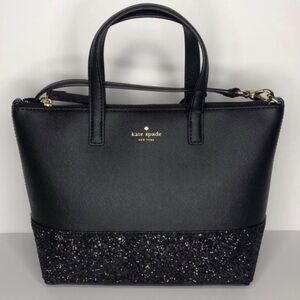 KATE SPADE Greta Court Black Glitter Mini Satchel Crossbody Bag